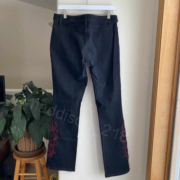 Harley Davidson Vintage Y2K Flame Embroidered Bootcut Flare Black Jeans 6 long - Picture 6 of 11